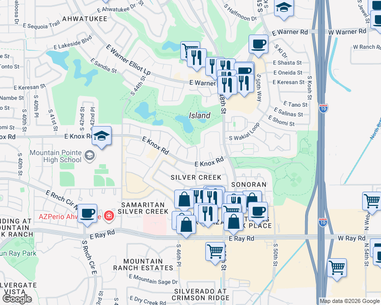 map of restaurants, bars, coffee shops, grocery stores, and more near 13029 South 46th Way in Phoenix