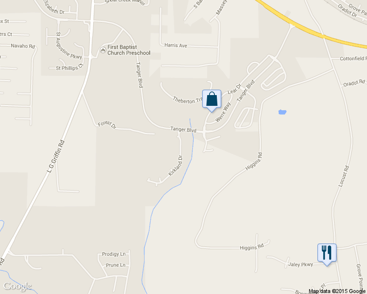 map of restaurants, bars, coffee shops, grocery stores, and more near 437 Kirkland Dr in Locust Grove