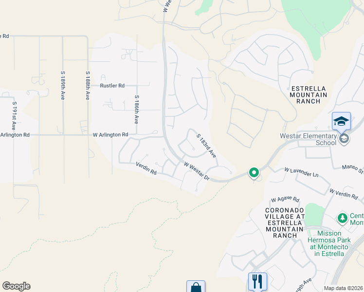 map of restaurants, bars, coffee shops, grocery stores, and more near 18408 West Summer Haven Drive in Goodyear