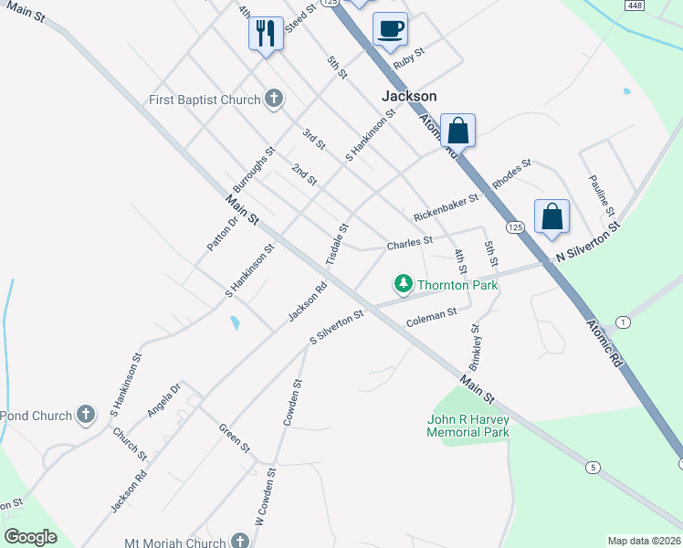 map of restaurants, bars, coffee shops, grocery stores, and more near 50 Jackson Road in Jackson
