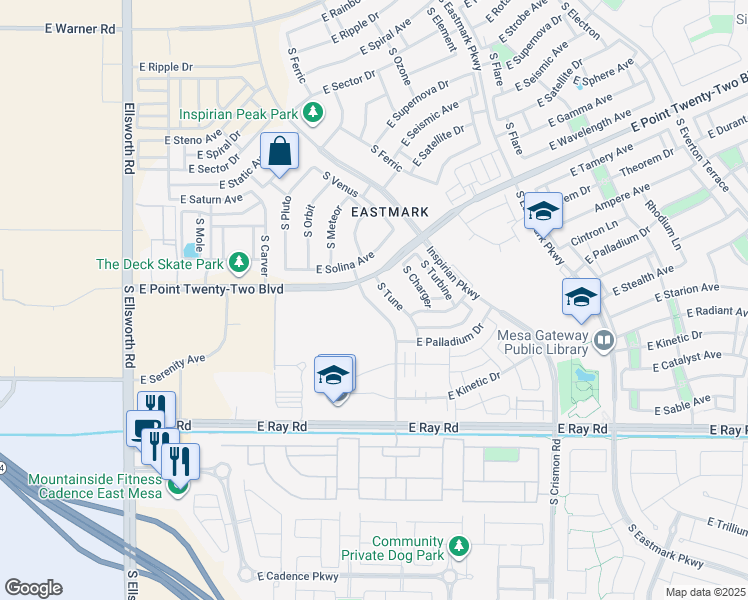 map of restaurants, bars, coffee shops, grocery stores, and more near 4906 S Tune in Mesa