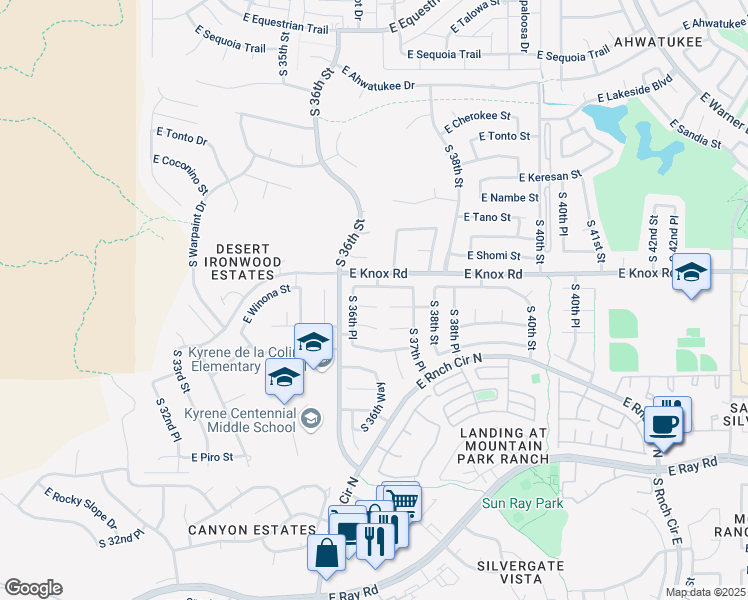 map of restaurants, bars, coffee shops, grocery stores, and more near 3619 East Summerhaven Drive in Phoenix