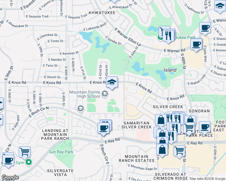 map of restaurants, bars, coffee shops, grocery stores, and more near 4201 East Knox Road in Phoenix