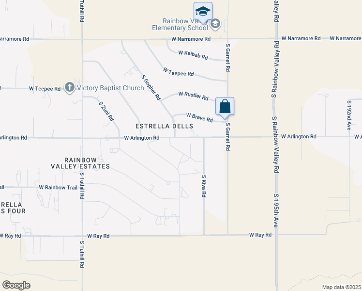 map of restaurants, bars, coffee shops, grocery stores, and more near 19937 West Arlington Road in Buckeye
