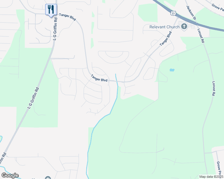 map of restaurants, bars, coffee shops, grocery stores, and more near 429 Kirkland Drive in Locust Grove