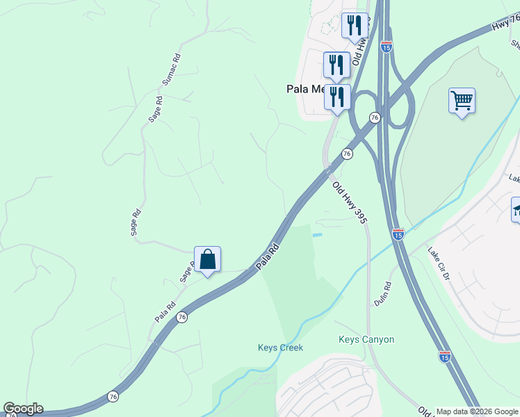 map of restaurants, bars, coffee shops, grocery stores, and more near 4380-4522 Highway 76 in Fallbrook