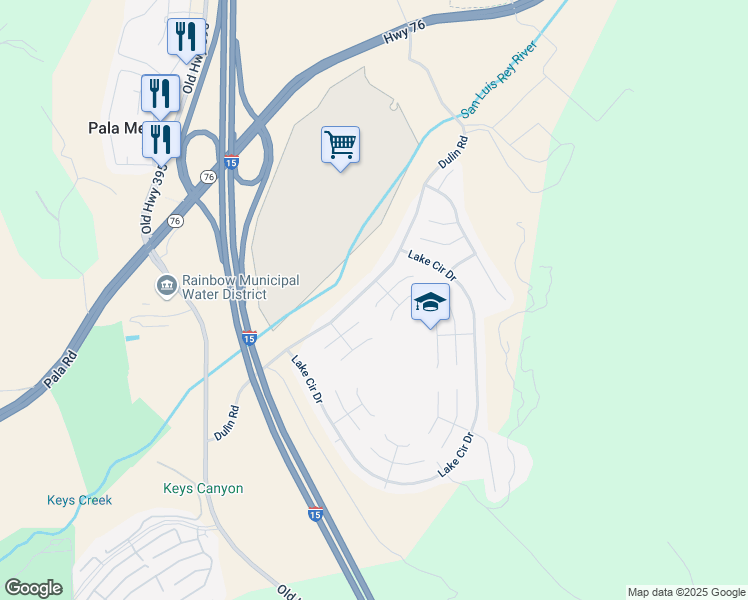 map of restaurants, bars, coffee shops, grocery stores, and more near 4914 Lake Park Court in Fallbrook