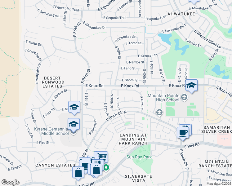 map of restaurants, bars, coffee shops, grocery stores, and more near 13217 South 38th Place in Phoenix