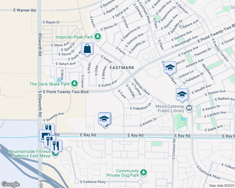 map of restaurants, bars, coffee shops, grocery stores, and more near 4906 S Tune in Mesa