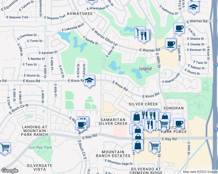 map of restaurants, bars, coffee shops, grocery stores, and more near 4475 East Knox Road in Phoenix