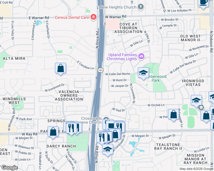 map of restaurants, bars, coffee shops, grocery stores, and more near 1310 North Desoto Street in Chandler