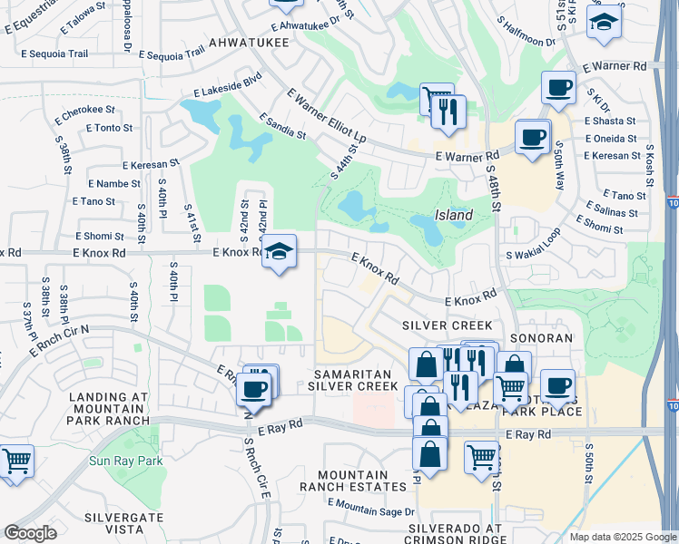 map of restaurants, bars, coffee shops, grocery stores, and more near 4475 East Knox Road in Phoenix