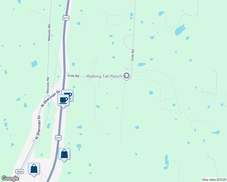 map of restaurants, bars, coffee shops, grocery stores, and more near 9830 Cole Road in Pilot Point