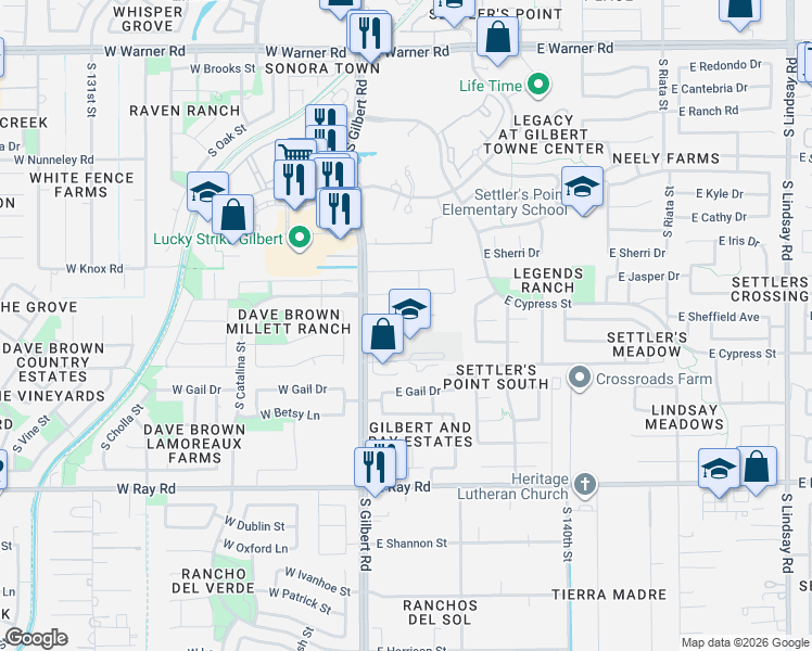 map of restaurants, bars, coffee shops, grocery stores, and more near 1227 South Gilbert Road in Gilbert