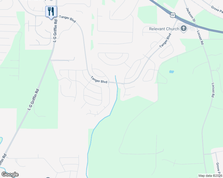 map of restaurants, bars, coffee shops, grocery stores, and more near 421 Kirkland Drive in Locust Grove