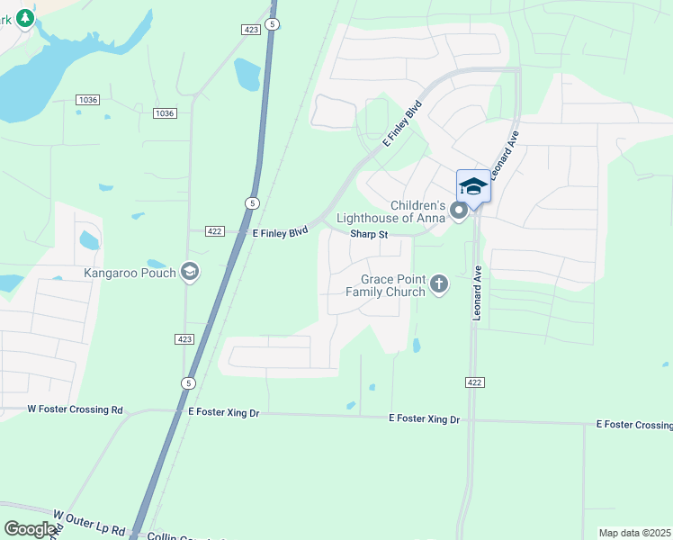 map of restaurants, bars, coffee shops, grocery stores, and more near 2418 Askew Drive in Anna