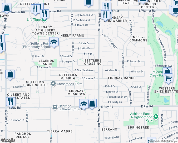 map of restaurants, bars, coffee shops, grocery stores, and more near 691 East Eagle Lane in Gilbert