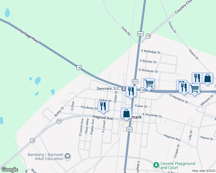 map of restaurants, bars, coffee shops, grocery stores, and more near 360 Progressive Way in Denmark