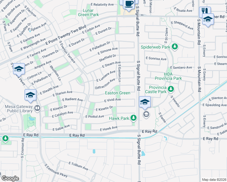 map of restaurants, bars, coffee shops, grocery stores, and more near 10622 East Sanger Avenue in Mesa