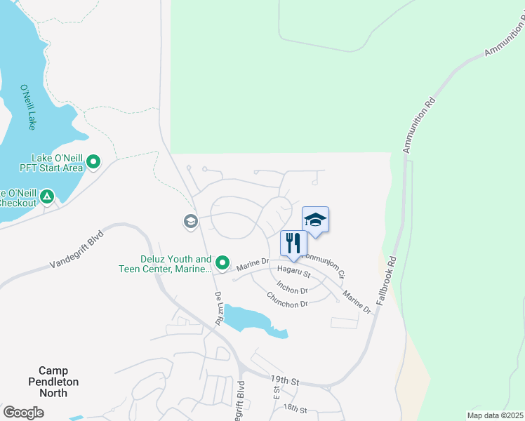 map of restaurants, bars, coffee shops, grocery stores, and more near 292-350 Chosin Circle in Oceanside
