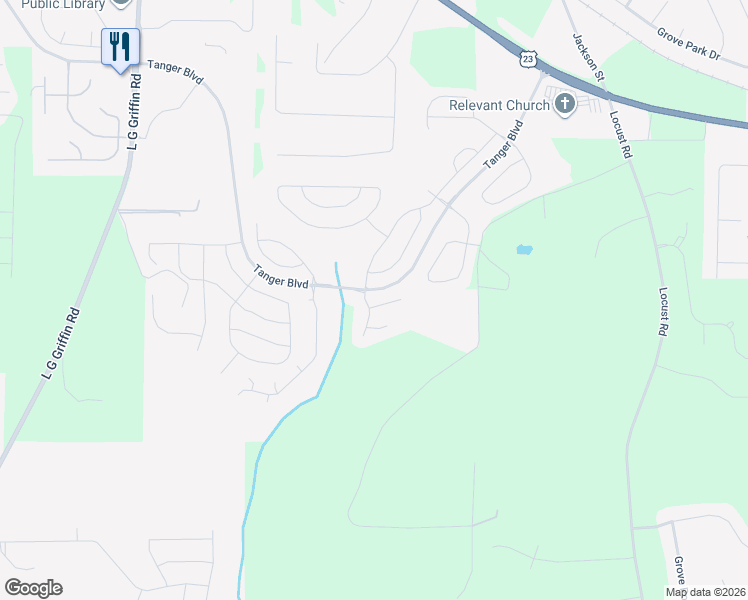 map of restaurants, bars, coffee shops, grocery stores, and more near 205 Sableshire Way in Locust Grove