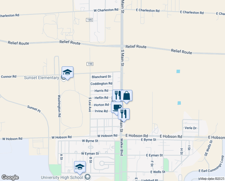 map of restaurants, bars, coffee shops, grocery stores, and more near 101 Harris Road in Roswell