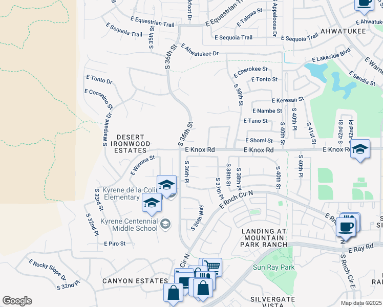 map of restaurants, bars, coffee shops, grocery stores, and more near 13025 South 36th Street in Phoenix