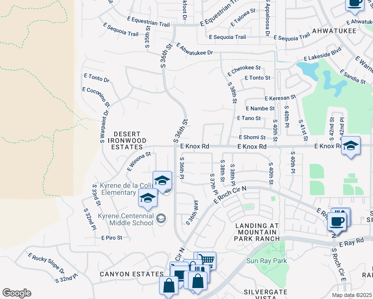 map of restaurants, bars, coffee shops, grocery stores, and more near 13025 South 36th Street in Phoenix