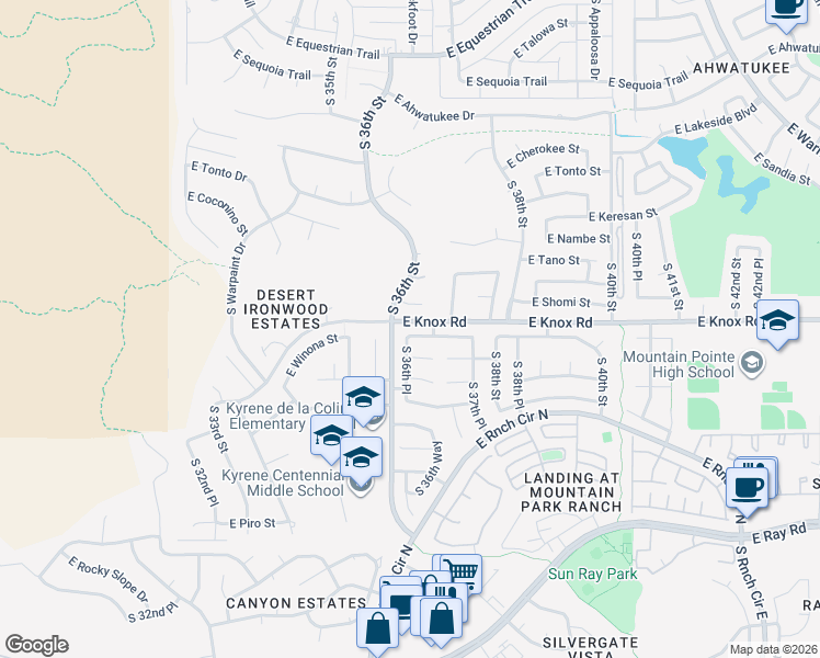 map of restaurants, bars, coffee shops, grocery stores, and more near 13025 South 36th Street in Phoenix