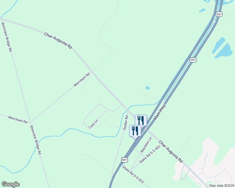 map of restaurants, bars, coffee shops, grocery stores, and more near 7010 Char-Augusta Road in Bamberg