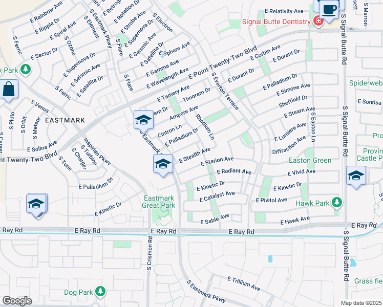 map of restaurants, bars, coffee shops, grocery stores, and more near 10218 East Stealth Avenue in Mesa