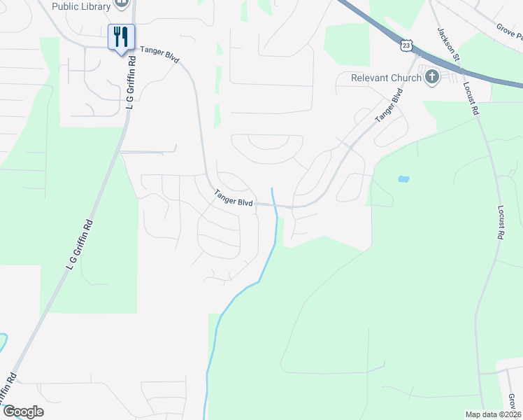 map of restaurants, bars, coffee shops, grocery stores, and more near 401 Kirkland Drive in Locust Grove
