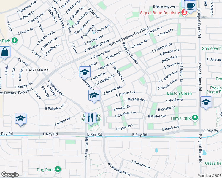 map of restaurants, bars, coffee shops, grocery stores, and more near 10218 East Stealth Avenue in Mesa