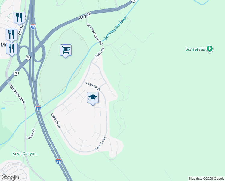 map of restaurants, bars, coffee shops, grocery stores, and more near 3450 Avocado Vista Lane in Fallbrook
