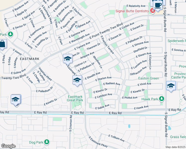 map of restaurants, bars, coffee shops, grocery stores, and more near 10218 East Stealth Avenue in Mesa