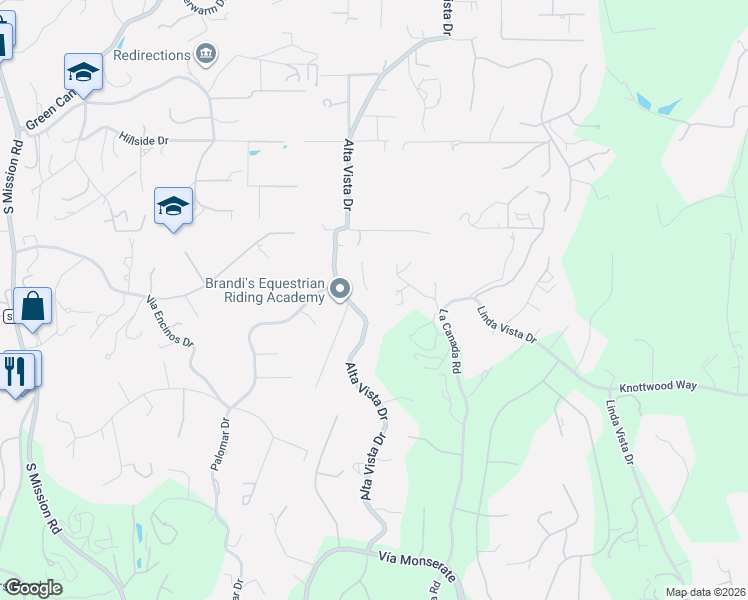map of restaurants, bars, coffee shops, grocery stores, and more near 3642 Alta Vista Drive in Fallbrook