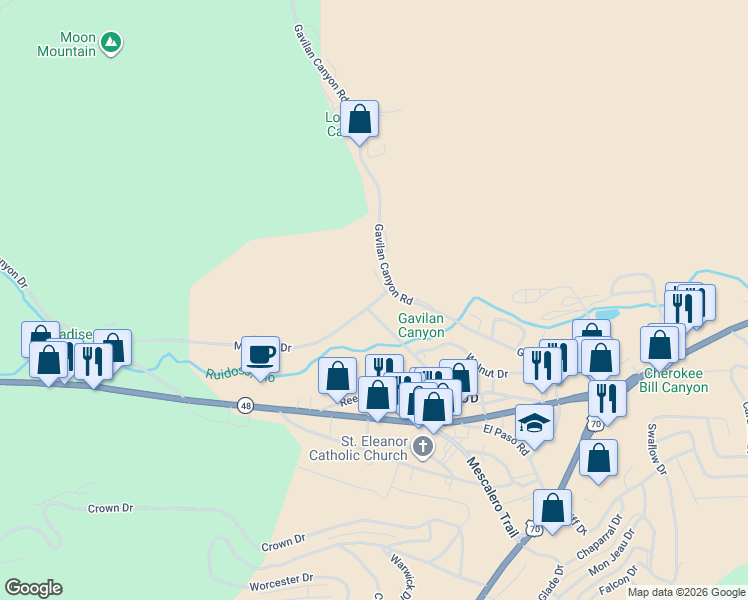 map of restaurants, bars, coffee shops, grocery stores, and more near 183 Meander Drive in Ruidoso