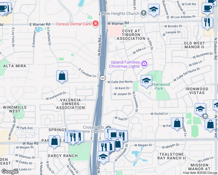 map of restaurants, bars, coffee shops, grocery stores, and more near 1370 N Desoto St in Chandler