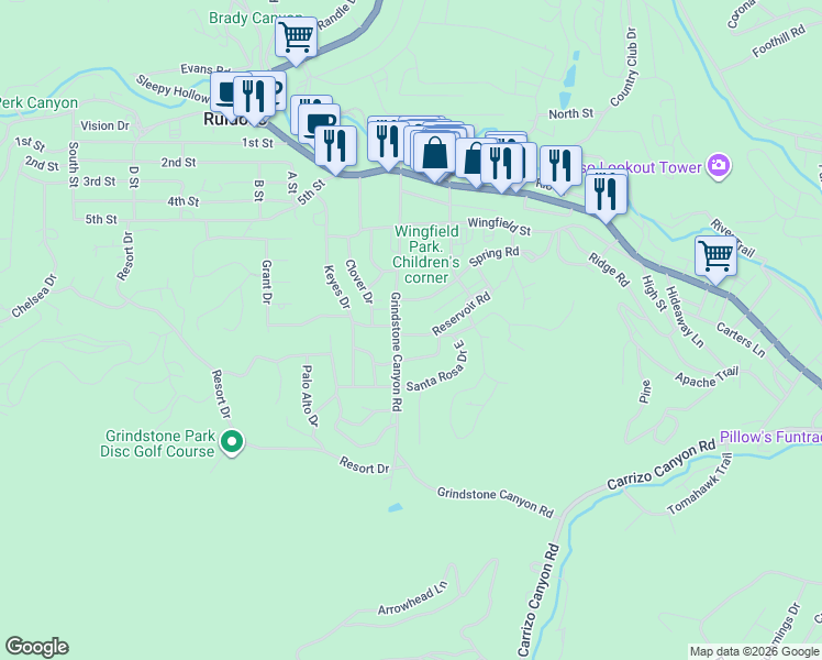 map of restaurants, bars, coffee shops, grocery stores, and more near 311 Grindstone Canyon Road in Ruidoso