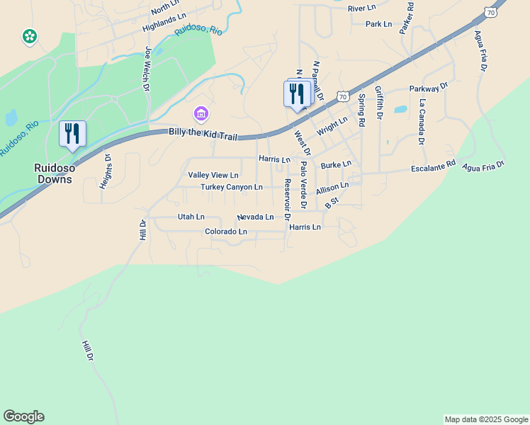 map of restaurants, bars, coffee shops, grocery stores, and more near 301-699 Nevada Lane in Ruidoso Downs