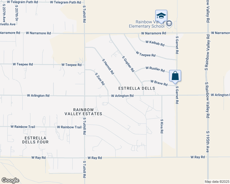 map of restaurants, bars, coffee shops, grocery stores, and more near 20130 West Arlington Road in Buckeye
