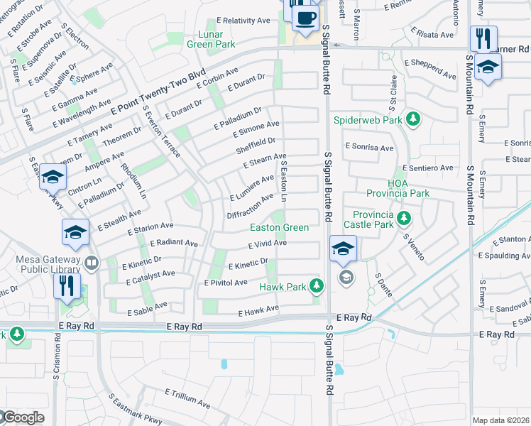 map of restaurants, bars, coffee shops, grocery stores, and more near 10622 East Sanger Avenue in Mesa