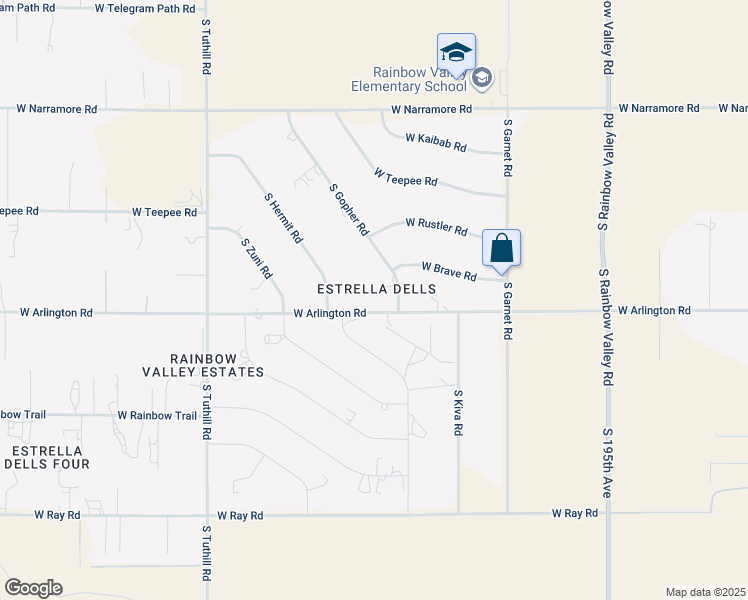 map of restaurants, bars, coffee shops, grocery stores, and more near 19900 West Arlington Road in Buckeye