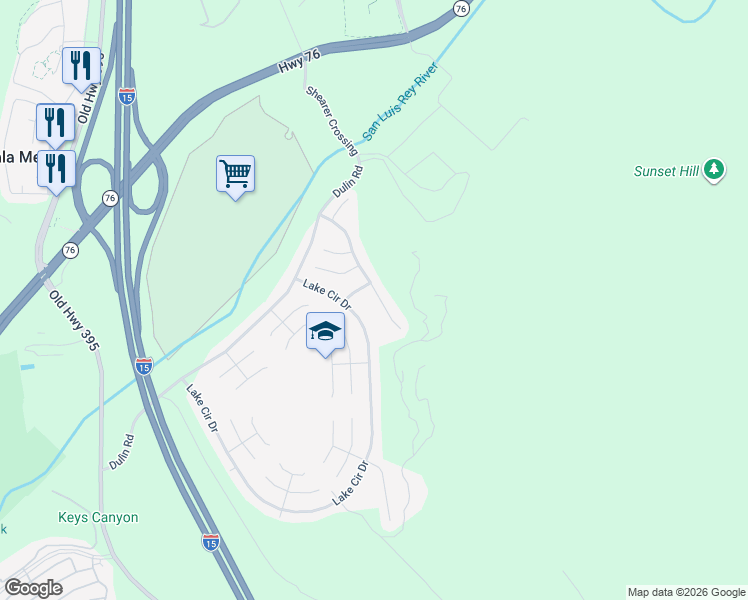 map of restaurants, bars, coffee shops, grocery stores, and more near 3421 Avocado Vista Lane in Fallbrook