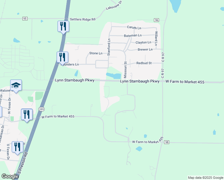 map of restaurants, bars, coffee shops, grocery stores, and more near 445 Crown Ridge Court in Celina