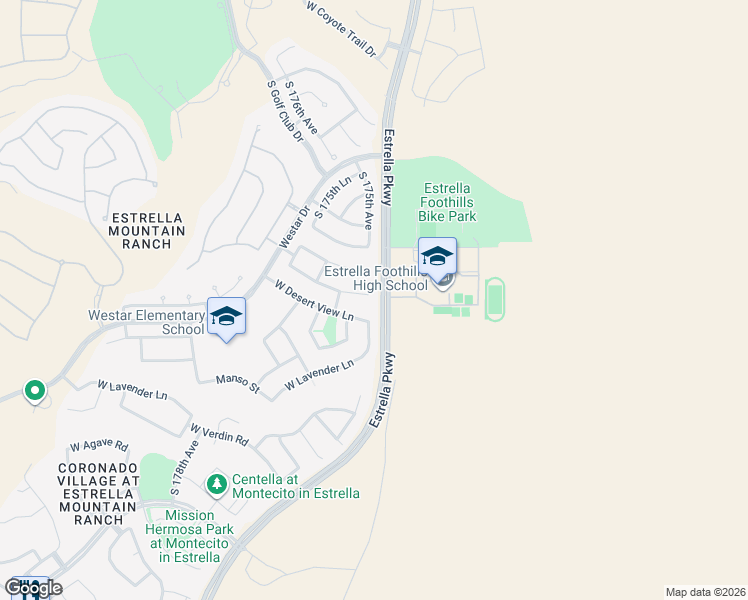 map of restaurants, bars, coffee shops, grocery stores, and more near 17507 West Wind Song Avenue in Goodyear