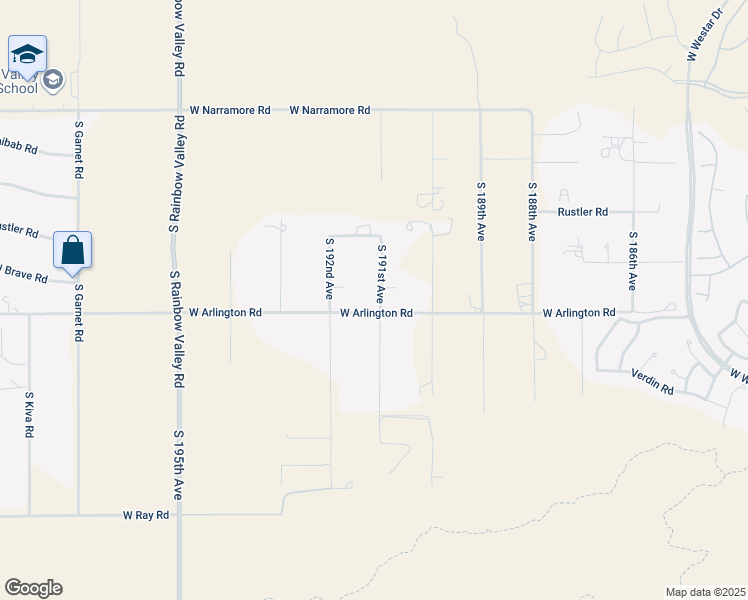 map of restaurants, bars, coffee shops, grocery stores, and more near 19104 West Arlington Road in Buckeye