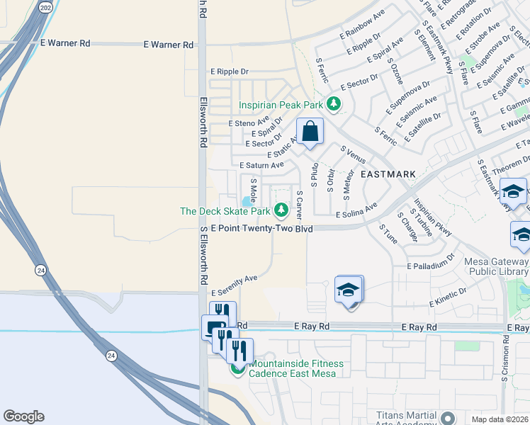 map of restaurants, bars, coffee shops, grocery stores, and more near in Mesa