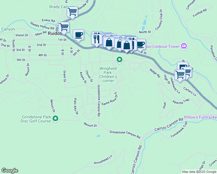 map of restaurants, bars, coffee shops, grocery stores, and more near 101-111 Reservoir Rd in Ruidoso