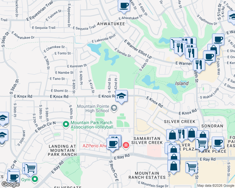 map of restaurants, bars, coffee shops, grocery stores, and more near 13049 South 42nd Place in Phoenix